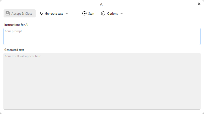 eM Client：AI 生成文字視窗
