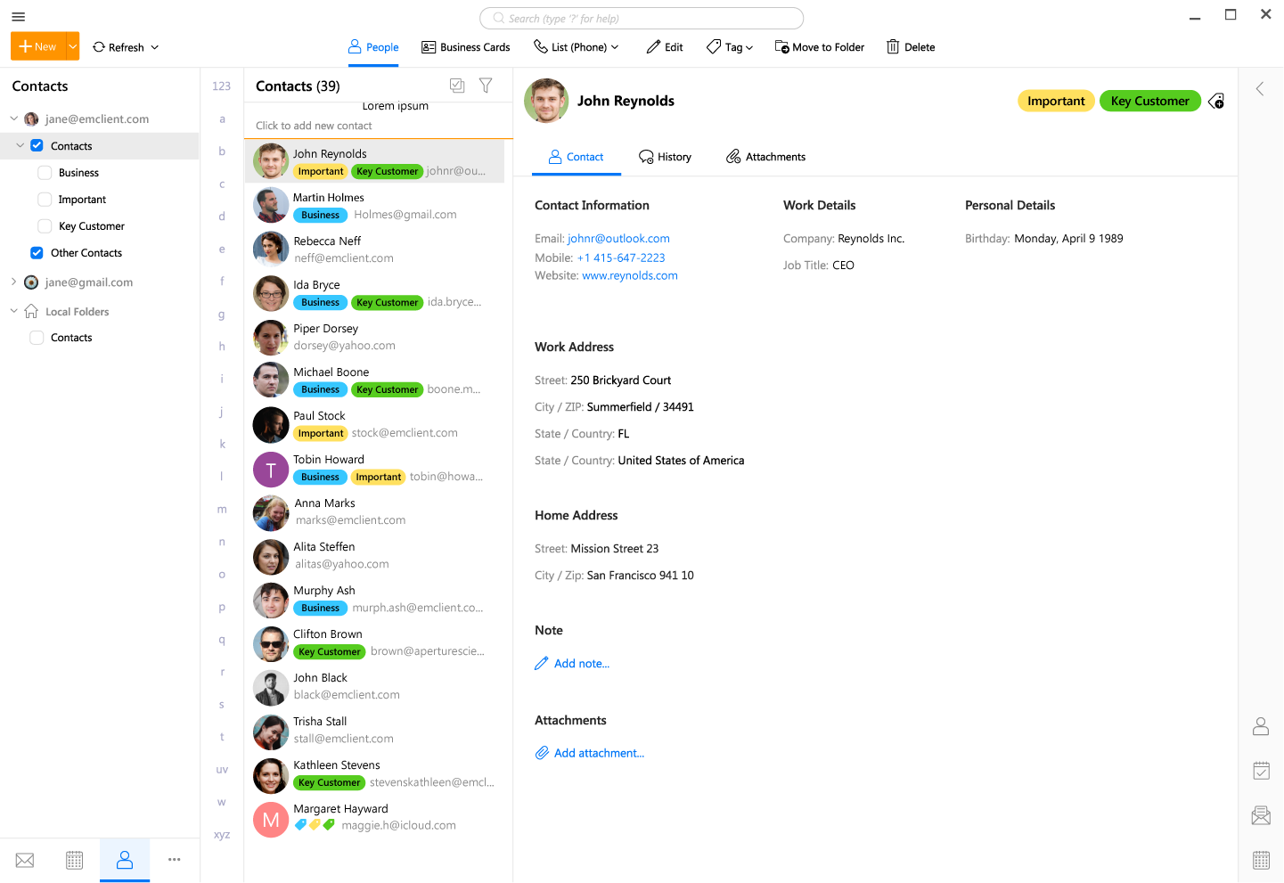 eM Client 聯絡人介面 1