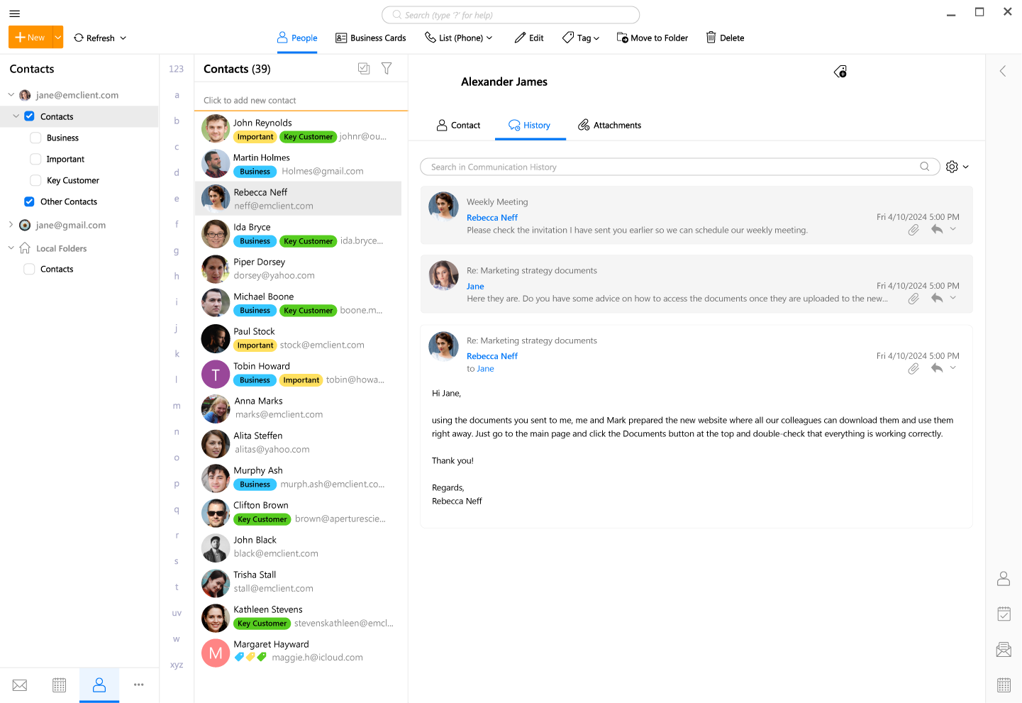eM Client 聯絡人介面 2